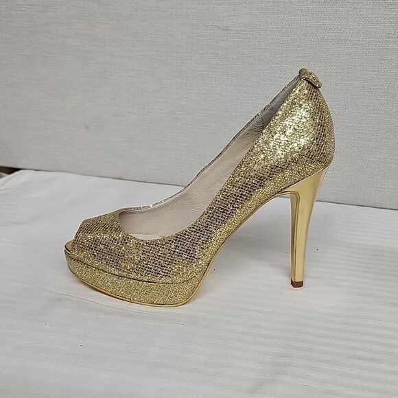 MICHAEL KORS YORK GLITTER GOLD PLATFORM HEELS BFPM-03-250 - Picture 4 of 12